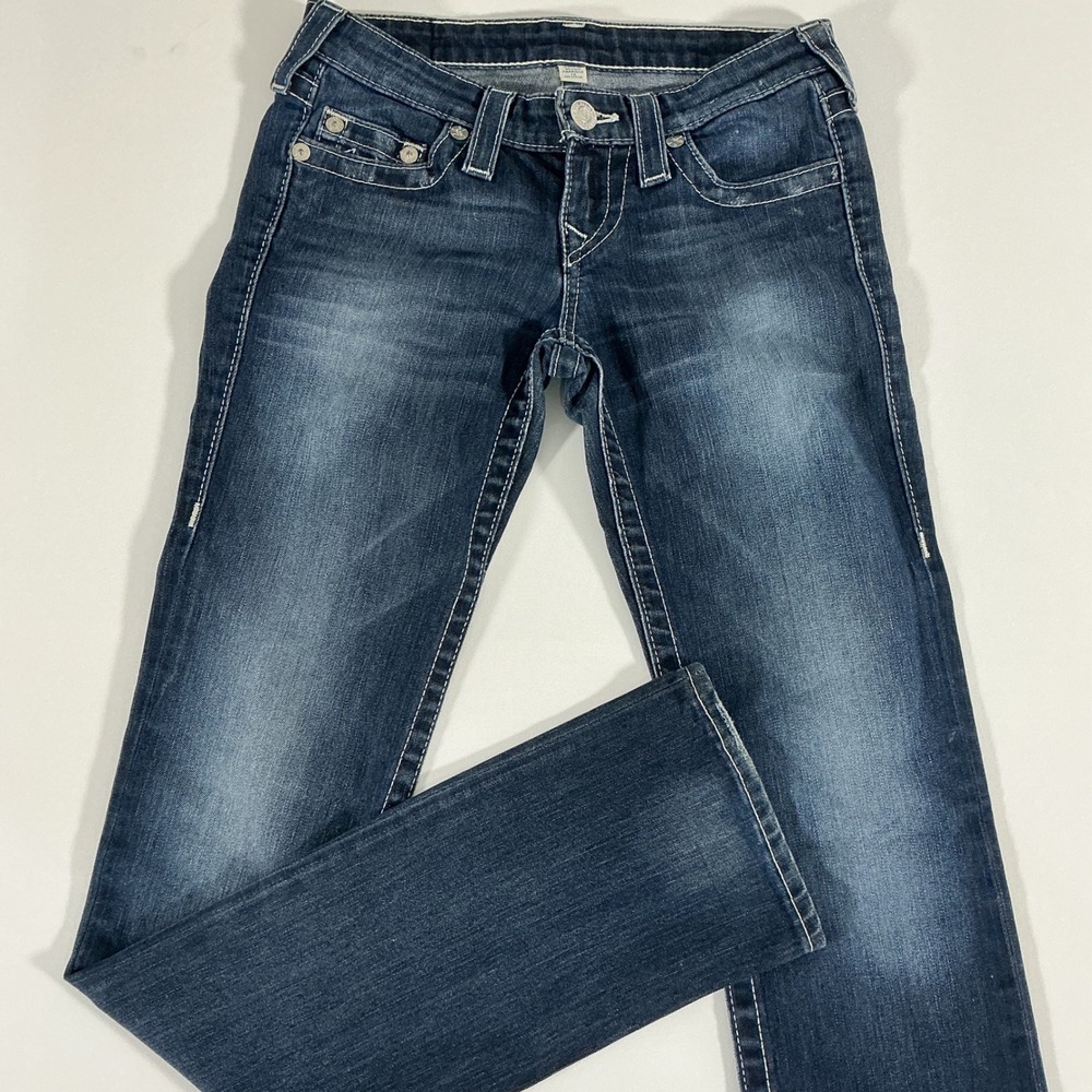 VTG True Religion Straight Leg Women's Jeans Thick Stitch Dark Wash Size 26